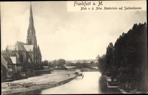 Ak Sachsenhausen Frankfurt am Main, Alte Mainbrücke, Kirche