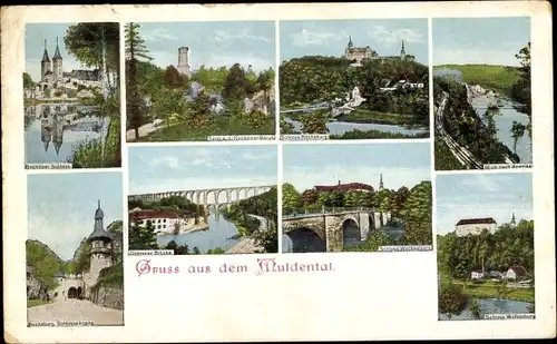 Ak Rochlitz an der Mulde, Schloss, Wolkenburg, Amerika, Viadukt