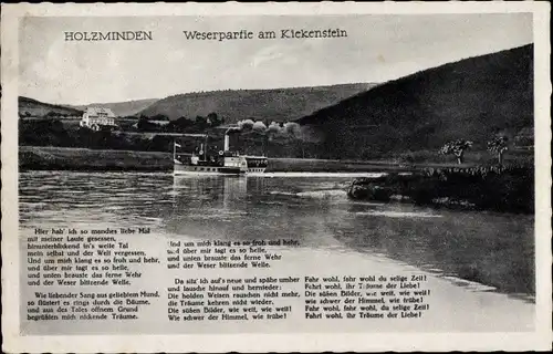 Ak Holzminden an der Weser, Kickenstein, Dampfer, Gedicht