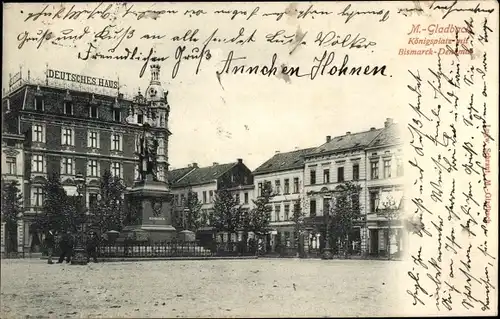 Ak Mönchengladbach am Niederrhein, Königsplatz, Bismarck-Denkmal