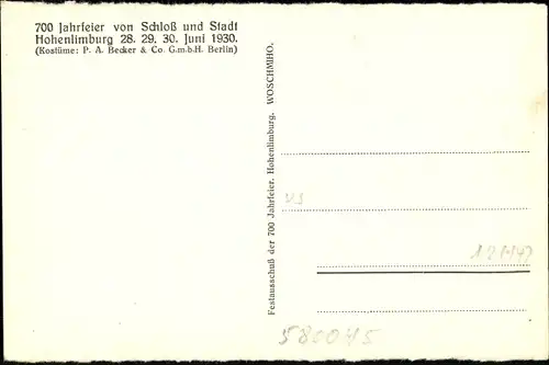 Ak Hohenlimburg Hagen in Westfalen Ruhrgebiet, Stiftsaufschwörung 1802, 700 Jahrfeier