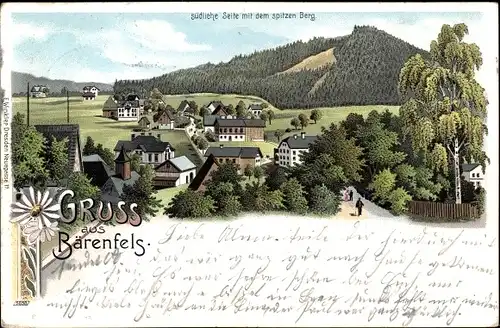 Litho Bärenfels Altenberg im Erzgebirge, Südliche Seite mit dem spitzen Berg