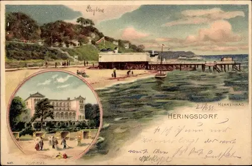 Litho Ostseebad Heringsdorf auf Usedom, Kurhaus, Herrenbad