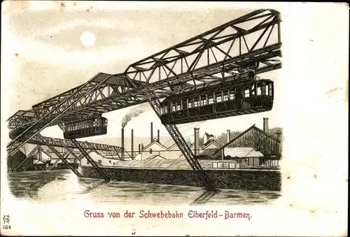 Litho Elberfeld Wuppertal in Nordrhein Westfalen, Schwebebahn