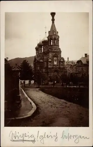 Foto Ak Karlovy Vary Karlsbad Stadt, russische Kirche