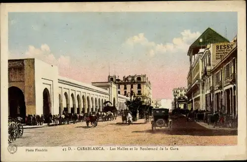 Ak Casablanca, Marokko, Les Halles und Boulevard de la Gare