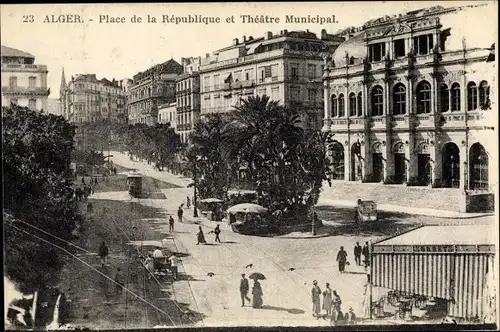 Ak Alger Algerier, Place de la République und Stadttheater