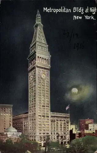Ak New York City USA, Metropolitan Building bei Nacht