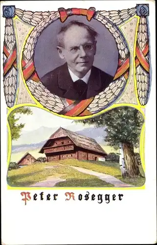 Ak Porträt von Peter Rosegger, österreichischer Schriftsteller, Wohnhaus, BKWI 576-1