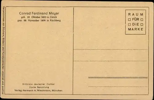 Künstler Ak Conrad Ferdinand Meyer, Schweizer Dichter des Realismus