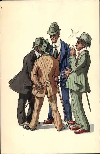 Ak Männer in Anzügen unterhalten sich, Hüte