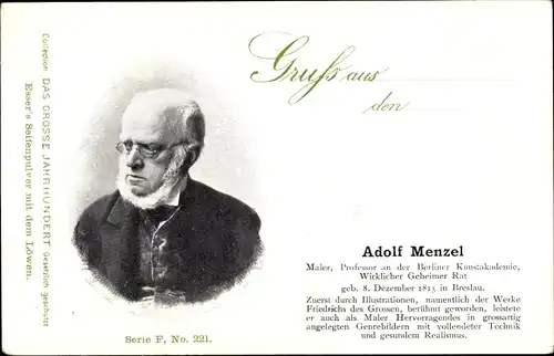 Ak Maler Adolph von Menzel