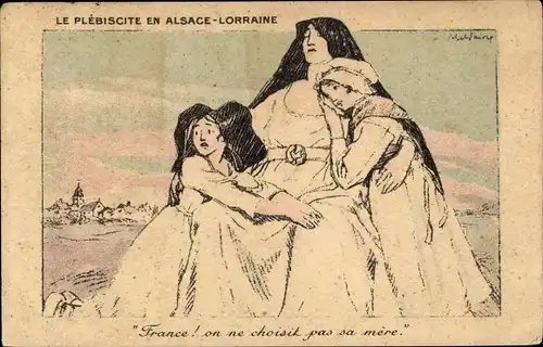 Künstler Ak Faivre, Abel, Le Plebiscite en Alsace Lorraine, Allegorie, Elsässer Volkstrachten