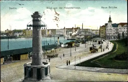 Ak Szczecin Stettin Pommern, Blick von der Hakenterrasse, Neue Brücke