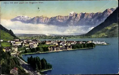 Ak Zell am See in Salzburg, Panoramblick gegen das Steinerne Meer