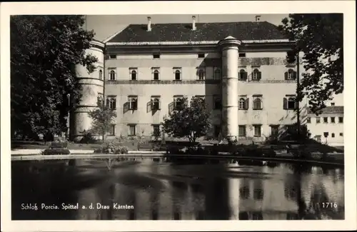 Ak Spittal an der Drau Kärnten, Schloss Porcia, Wasserspiele