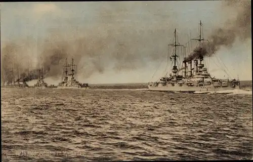 Ak Deutsche Kriegsschiffe, Hochseeflotte in Kiellinie, Kaiserliche Marine