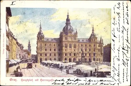 Künstler Ak Graz Steiermark, Hauptplatz, Herrengasse