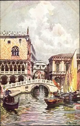 Künstler Ak Venezia Venedig Veneto, Ponte della Paglia e Sospiri
