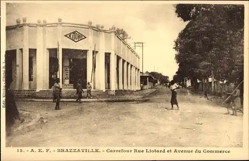 Ak Brazzaville Französisch-Kongo, Carrefour Rue Liotard, Avenue du Commerce