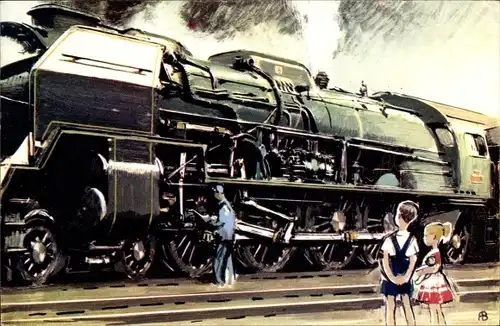Künstler Ak Eine Dampflokomotive, Typ 241 P, SNCF, Nationales Kinderkomitee