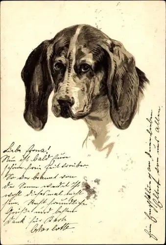 Präge Litho Brauner Hund, Tierportrait