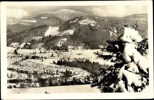 Ak Ostravice Ostrawitz Region Mährisch Schlesien, Gesamtansicht, Winter