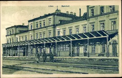 Ak Liepaja Libau Lettland, Bahnhof Gleisseite, Deutsche Soldaten, 1. WK