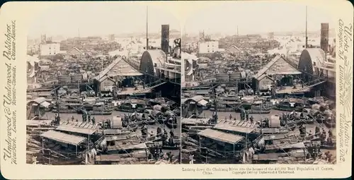 Stereo Foto Canton China, schwimmende Wohnstätten