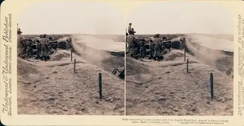 Stereo Foto Tianjin Tientsin China, Gefecht, Seiks, Bombardierung durch englische Marine-Geschütze