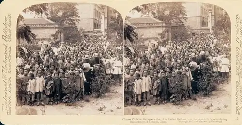 Stereo Foto Tianjin Tientsin China, Christliche Flüchtlinge, Pater Quilloux, Apostolische Mission