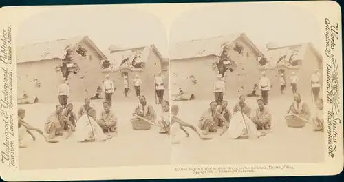 Stereo Foto Tianjin Tientsin China, Schlacht, Eisenbahnstation nach dem Bombardement