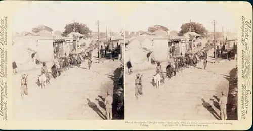 Stereo Foto Beijing Peking China, Frachtzug, Lastenkarawane