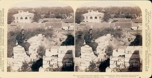 Stereo Foto Beijing Peking China, Verbotene Stadt, amerikanische Botschaft, Stadtmauer, Kohlenberg