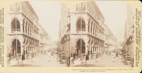 Stereo Foto Hongkong China, Queen's Road, Ice House Road
