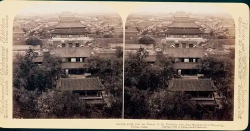 Stereo Foto Beijing Peking China, Verbotene Stadt, Blick nach Süden vom Mei-Shan, Kohlenberg