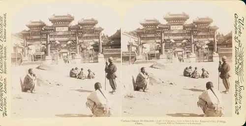 Stereo Foto Beijing Peking China, Kaiserstadt, Torbogen über einer Straße