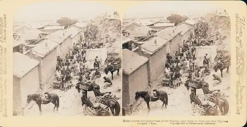 Stereo Foto Tianjin Tientsin China, Nach der Einnahme der Stadt, Menschen am Südtor