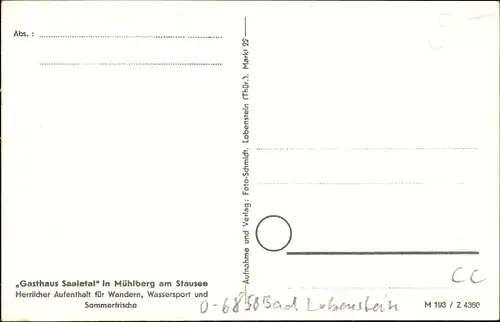 Ak Mühlberg Bad Lobenstein in Thüringen, Gasthaus Saaletal, Stausee