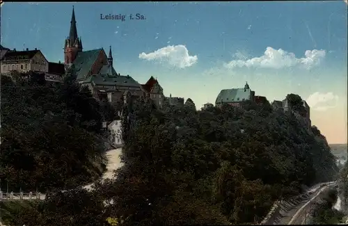 Ak Leisnig in Sachsen, Teilansicht, Kirchturm