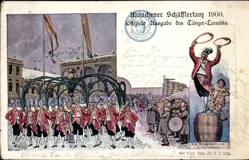 Litho München Bayern, Schäfflertanz 1900, Reifschwinger