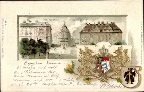 Präge Wappen Litho München Bayern, Karlsplatz