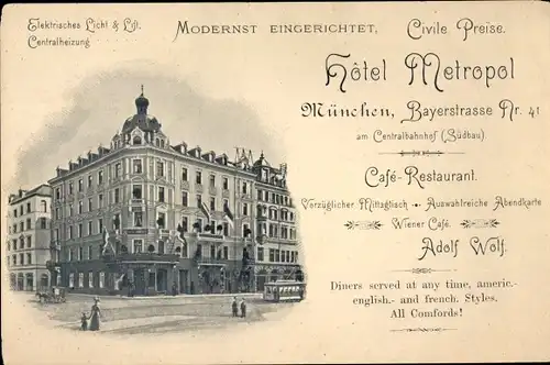 Ak München Bayern, Hotel Metropol, Bayerstraße 41