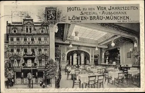 Ak Aachen in Nordrhein Westfalen, Hotel Zu den Vier Jahreszeiten, Innenansicht, Löwen-Bräu München