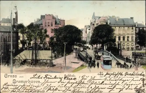 Ak Bremerhaven, Geestebrücke, Straßenbahn