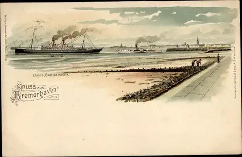 Litho Bremerhaven, Dampfer Barbarossa, Norddeutscher Lloyd