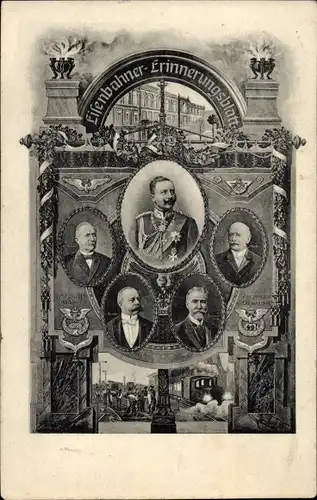 Ak Eisenbahner Erinnerung, Kaiser Wilhelm II., Portraits, Dampflok