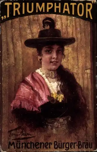 Künstler Ak Münchener Bürgerbräu, Frau in bayrischer Tracht