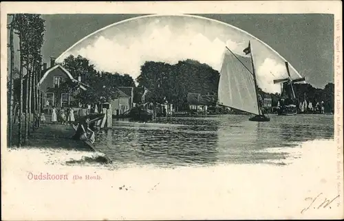 Ak Oudshoorn Südholland Niederlande, Uferpartie, Segelboot