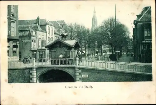 Ak Delft Südholland Niederlande, Brücke, Kirche